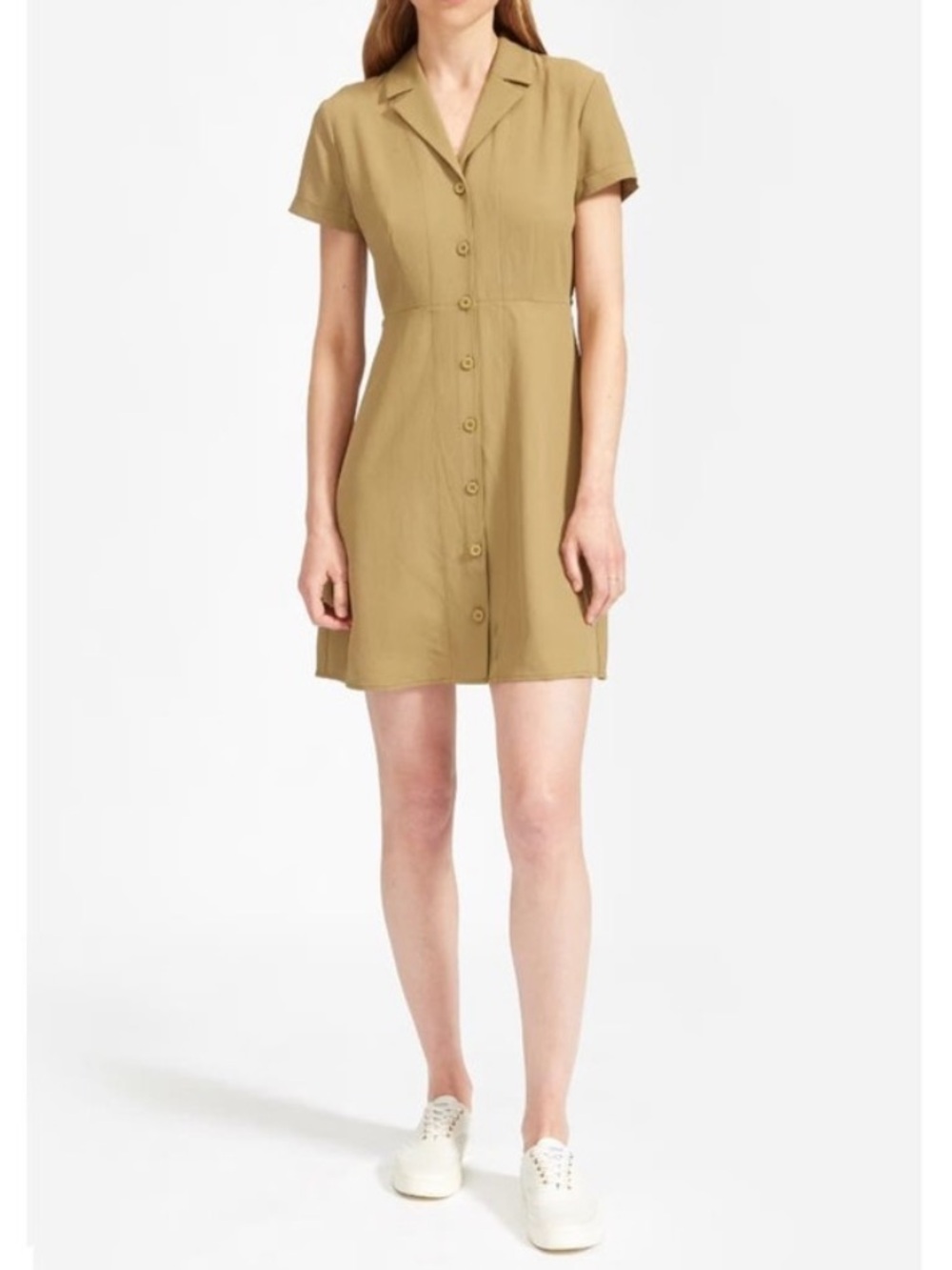 Everlane The Japanese GoWeave Notch Shirt Dress Mini Olive Green Women’s Size 12